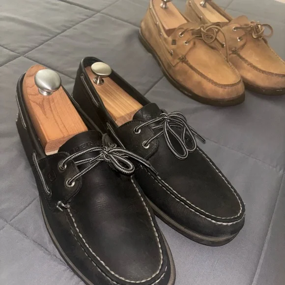 Sperry Black and Tan Leather Boat Shoes SIZE 13 - TWO PAIRS + FREE SHIPPING! - Picture 2 of 6
